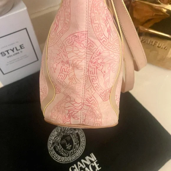 Versace Pink and Tan Tote Bag with Medusa Logo - Picture 4 of 12